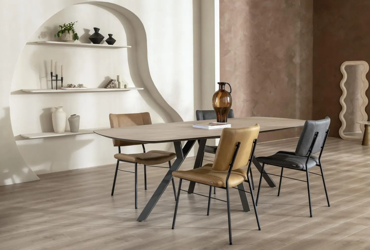 Eetkamerstoelen Zonder Armleuning-XOOON Tatum Pala Eetkamerstoel Lichtgrijs