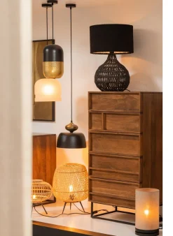 Glazen Hanglampen|Glazen Hanglampen-WOOOD Tirsa Hanglamp Black, Brass