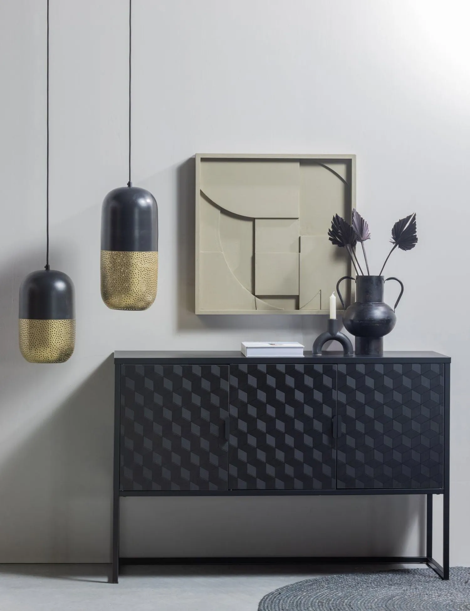 Glazen Hanglampen|Glazen Hanglampen-WOOOD Tirsa Hanglamp Black, Brass
