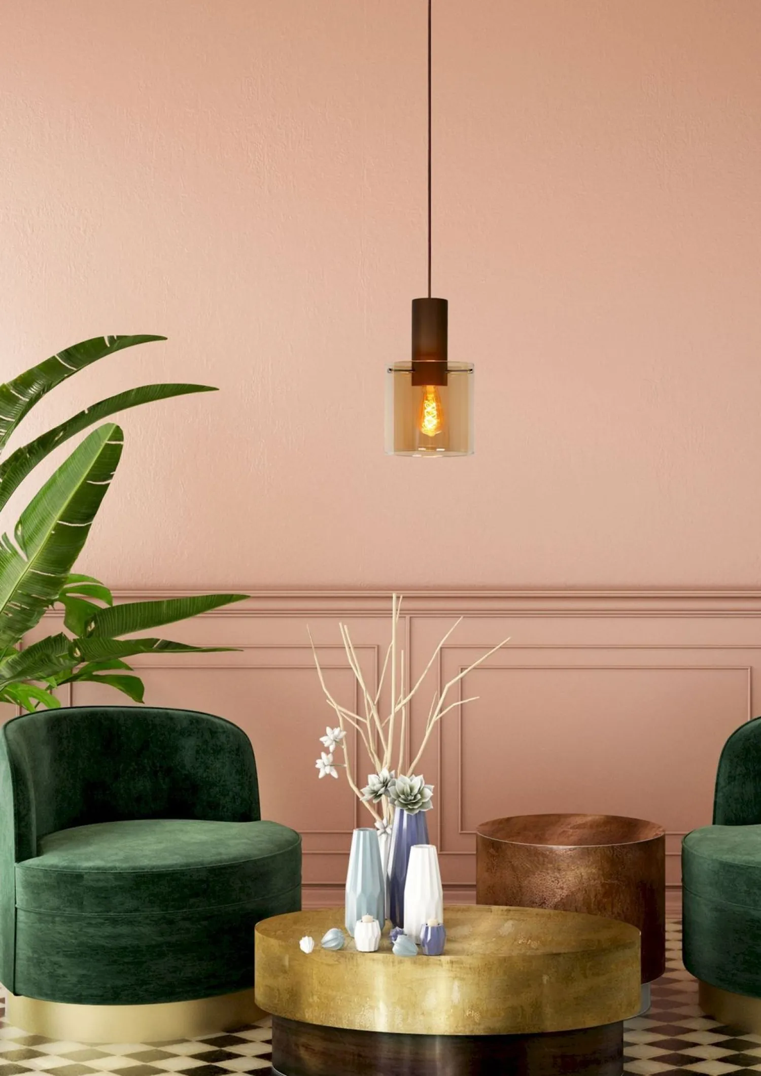 Glazen Hanglampen|Glazen Hanglampen-Lucide Toledo Hanglamp Koper