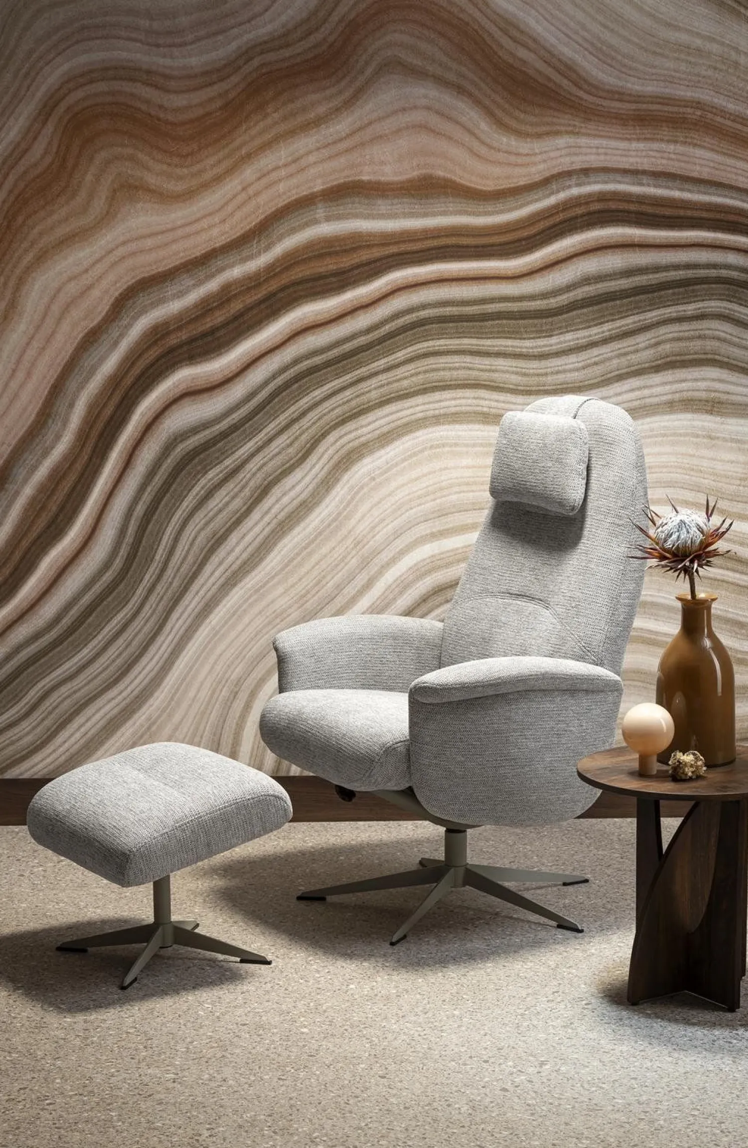 Draaifauteuils|Relaxfauteuils-XOOON Tonale Relaxfauteuil Kiezel