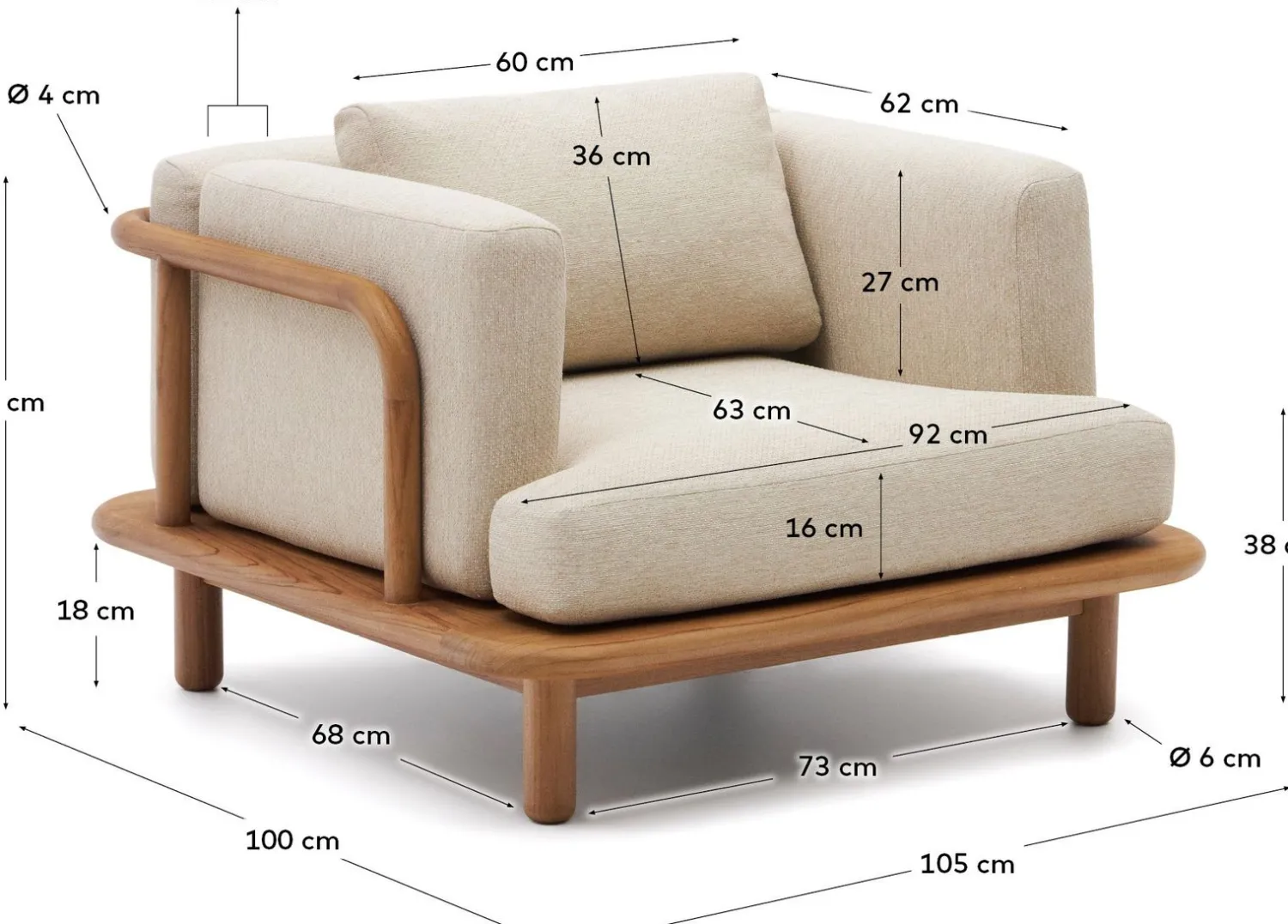 Tuinstoelen-Kave Home Turqueta Outdoor Fauteuil Bruin, Beige
