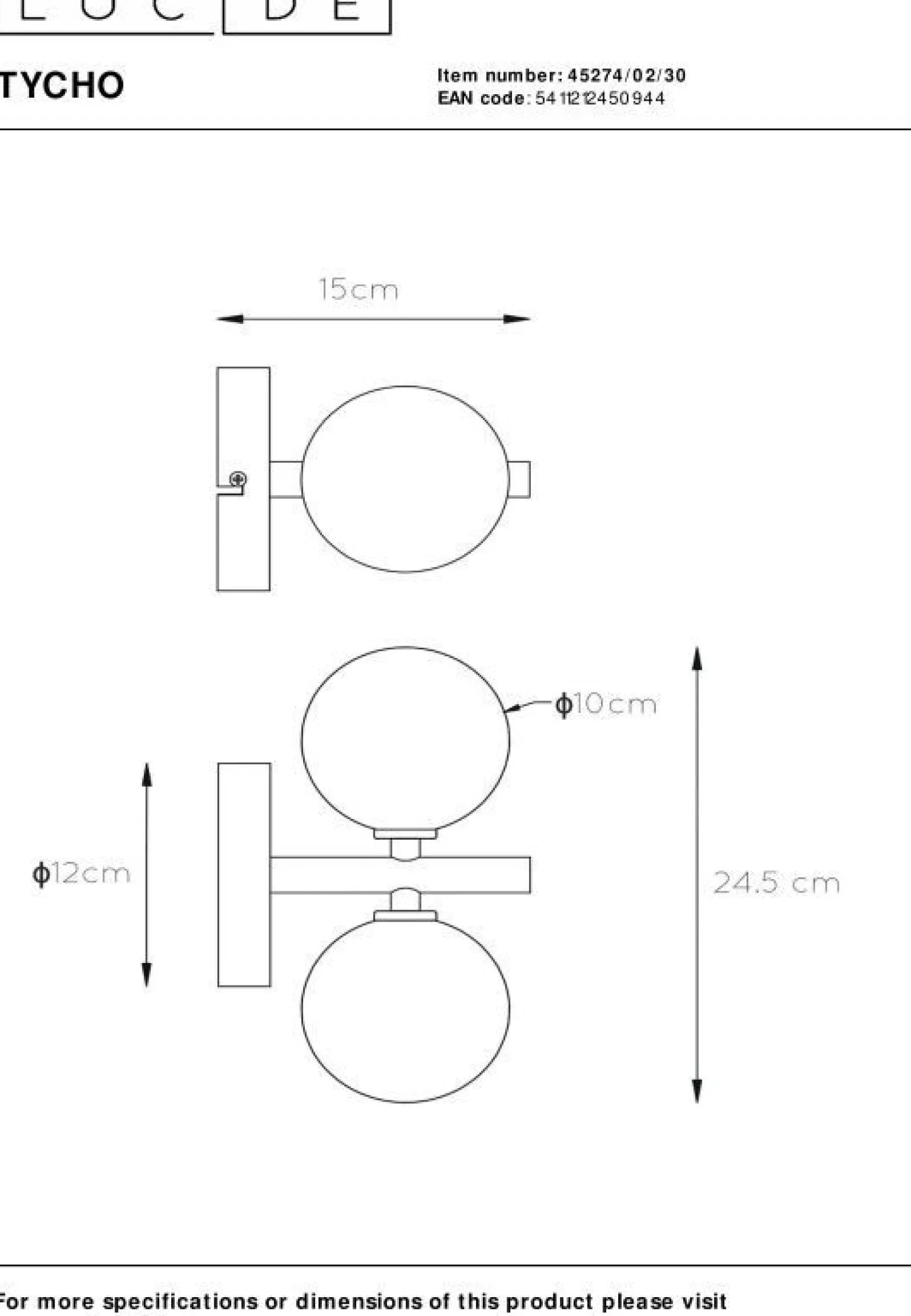 Wandlampen|Wandlampen-Lucide Tycho Wandlamp Zwart