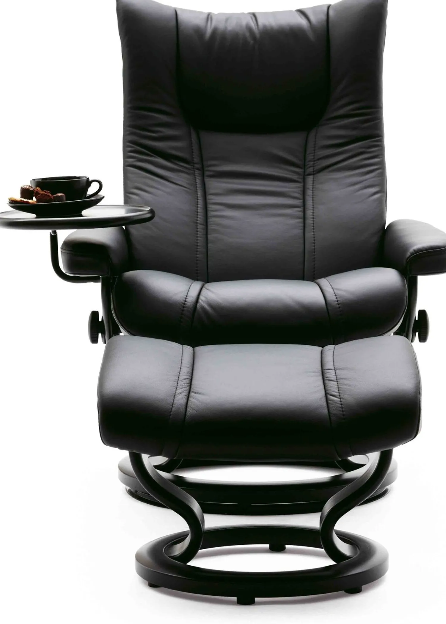 Leren Fauteuils|Relaxfauteuils-Stressless Wing Relaxfauteuil + Hocker Zwart
