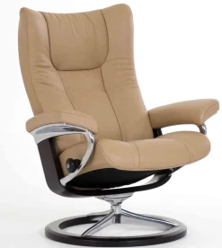 Leren Fauteuils|Relaxfauteuils-Stressless Wing Relaxfauteuil + Hocker Zwart