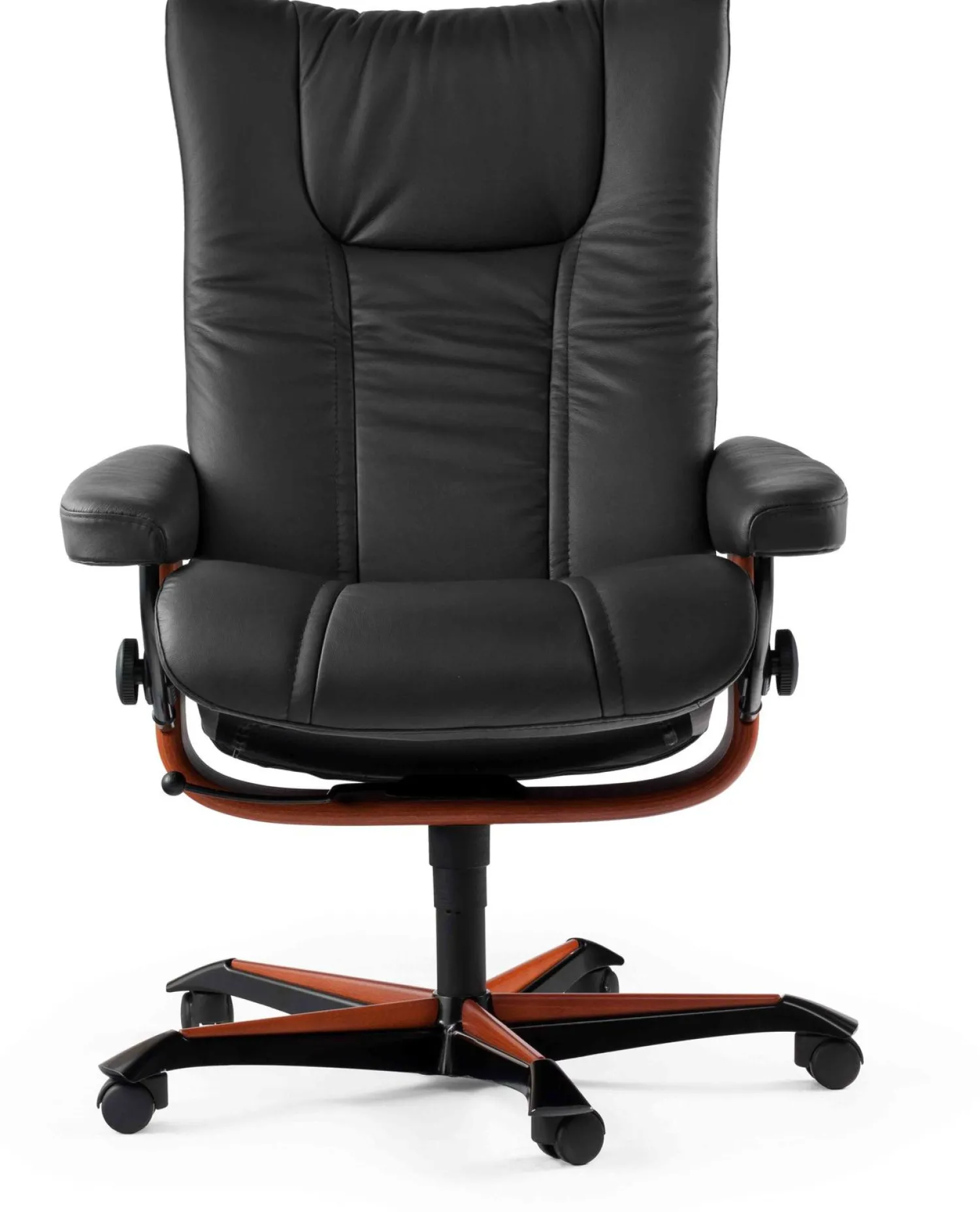 Leren Fauteuils|Relaxfauteuils-Stressless Wing Relaxfauteuil + Hocker Zwart