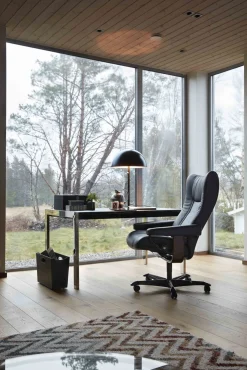 Leren Fauteuils|Relaxfauteuils-Stressless Wing Relaxfauteuil + Hocker Zwart