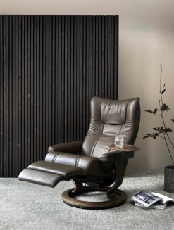 Leren Fauteuils|Relaxfauteuils-Stressless Wing Relaxfauteuil + Hocker Zwart