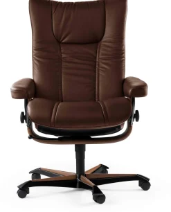 Leren Fauteuils|Relaxfauteuils-Stressless Wing Relaxfauteuil + Hocker Zwart
