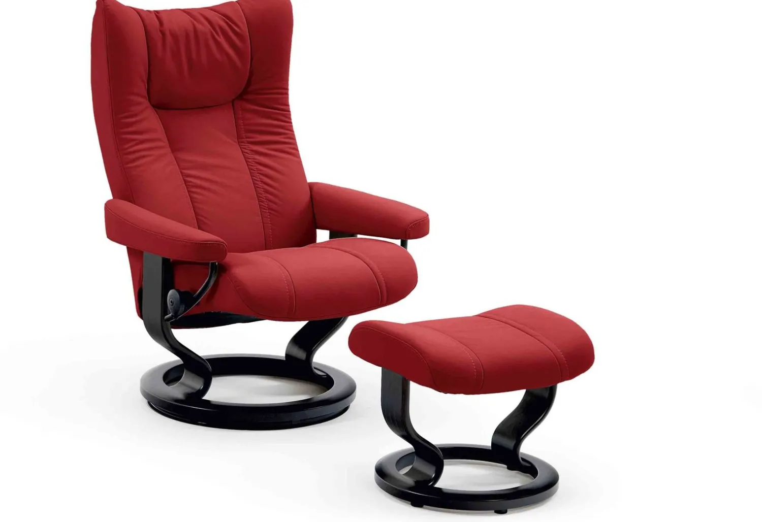 Leren Fauteuils|Relaxfauteuils-Stressless Wing Relaxfauteuil + Hocker Zwart