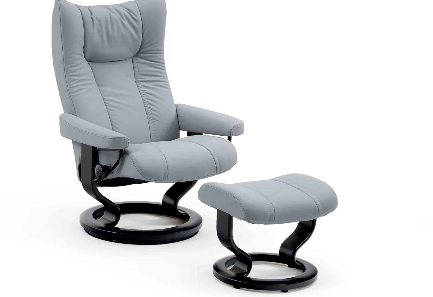 Leren Fauteuils|Relaxfauteuils-Stressless Wing Relaxfauteuil + Hocker Zwart