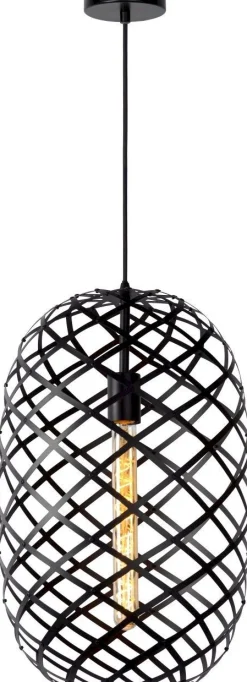 Industriële Hanglampen|Industriële Hanglampen-Lucide Wolfram Hanglamp Zwart