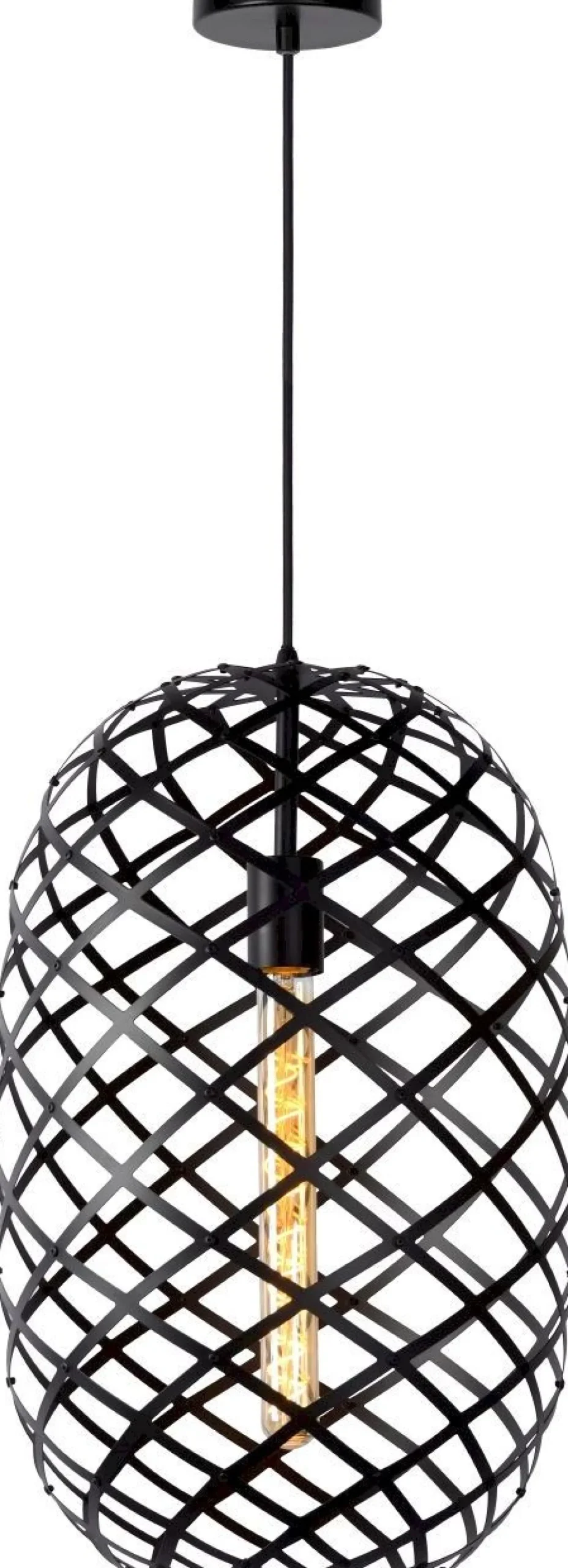 Industriële Hanglampen|Industriële Hanglampen-Lucide Wolfram Hanglamp Zwart