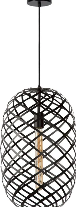 Industriële Hanglampen|Industriële Hanglampen-Lucide Wolfram Hanglamp Zwart