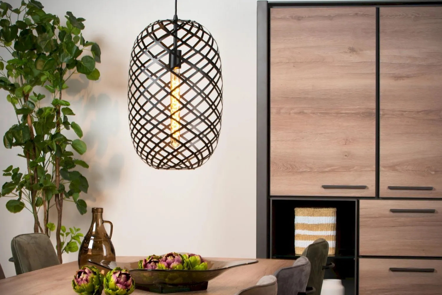 Industriële Hanglampen|Industriële Hanglampen-Lucide Wolfram Hanglamp Zwart