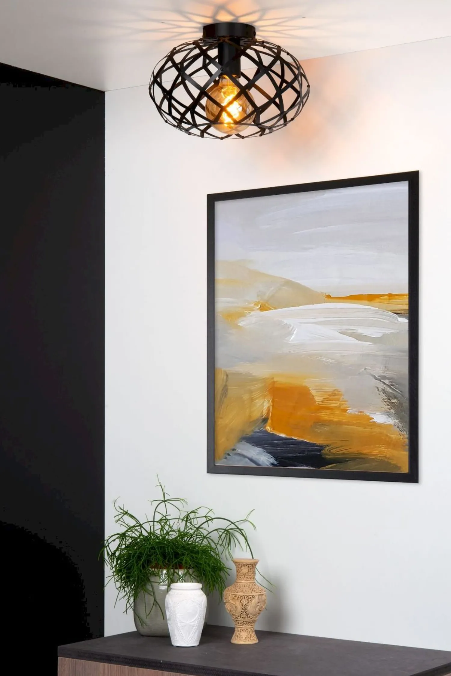 Industriële Plafondlampen|Plafondlampen-Lucide Wolfram Plafondlamp Zwart