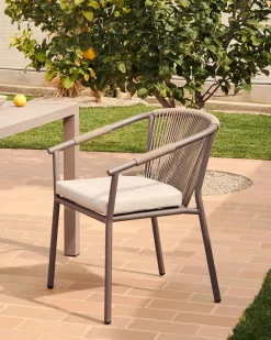 Tuinstoelen|Eetkamerstoelen Met Armleuning-Kave Home Xelida Tuinstoel Bruin, Beige