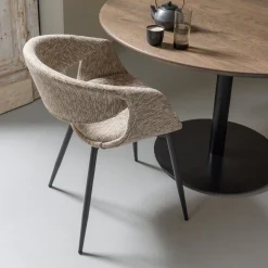 Eetkamerstoelen Met Armleuning-WOOOD Yossi Zwart Metaal Eetkamerstoel Sand