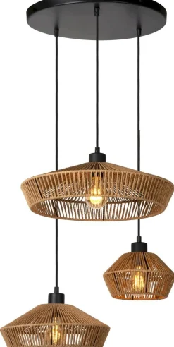 Hanglampen|Hanglampen-Lucide Yunkai Hanglamp Naturel, Zwart