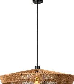 Hanglampen|Hanglampen-Lucide Yunkai Hanglamp Naturel, Zwart