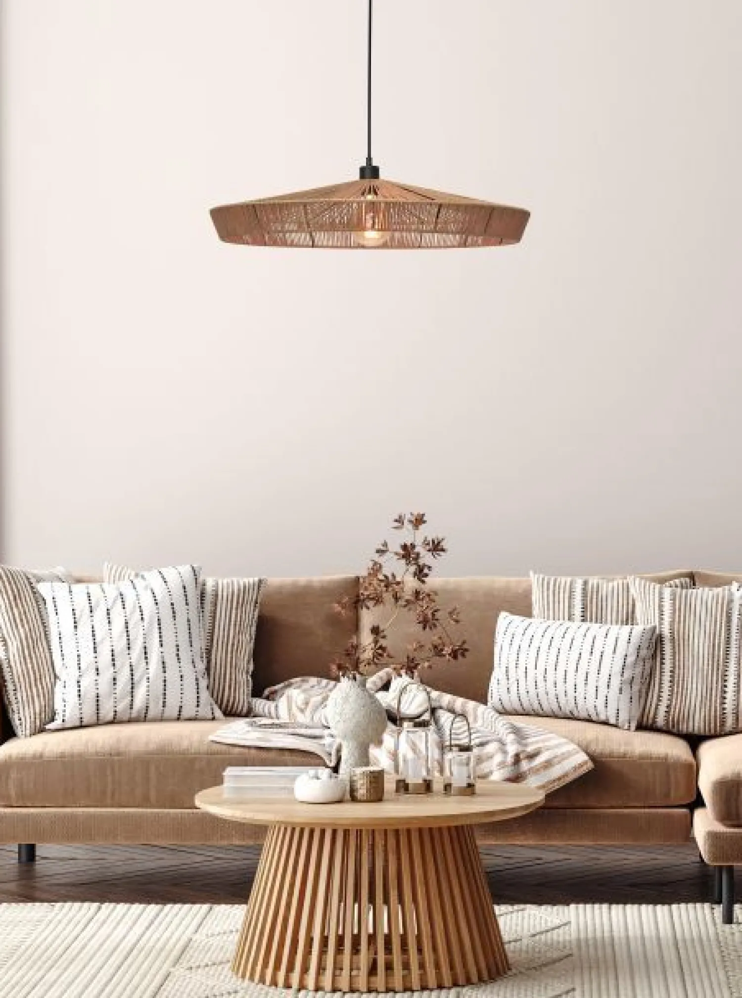 Hanglampen|Hanglampen-Lucide Yunkai Hanglamp Naturel, Zwart