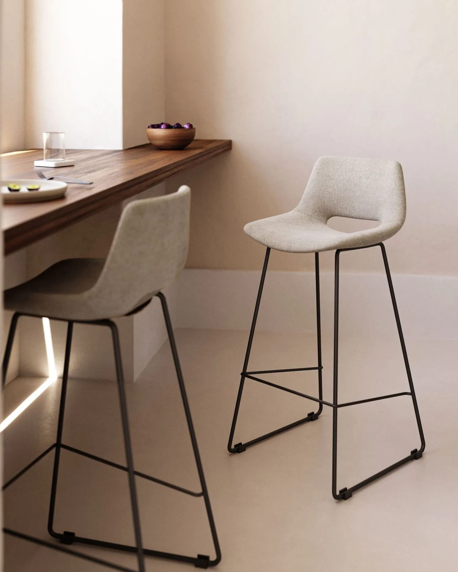 Stoffen Barkrukken-Kave Home Zahara Laag Barstoel Beige