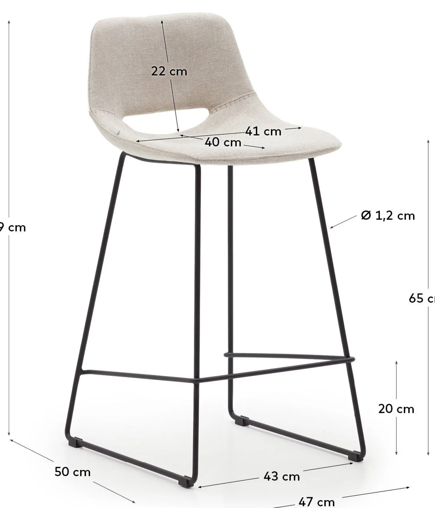 Stoffen Barkrukken-Kave Home Zahara Laag Barstoel Beige