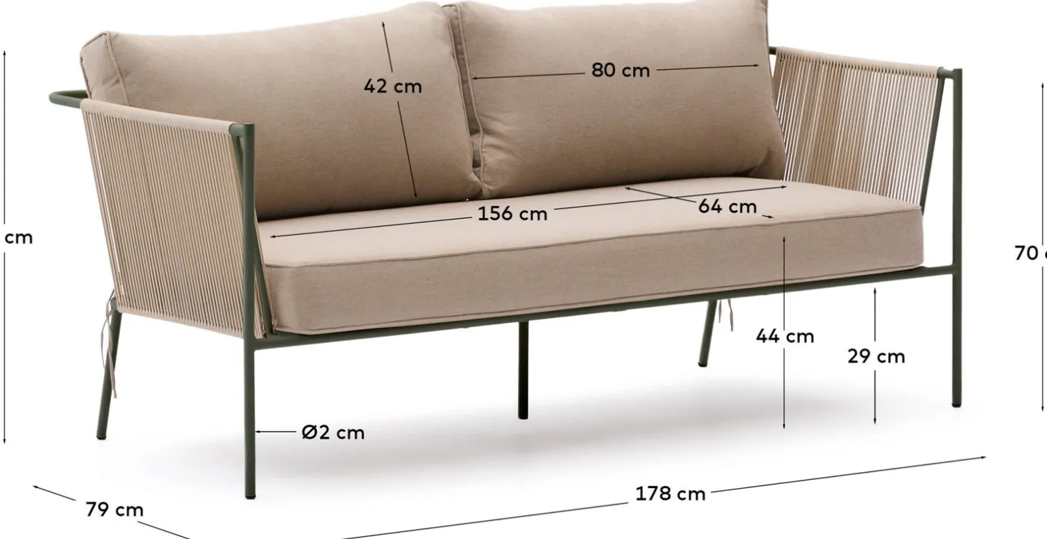 Tuinbanken|Zitbanken-Kave Home Zivia Outdoor 3-Zitsbank Groen, Beige